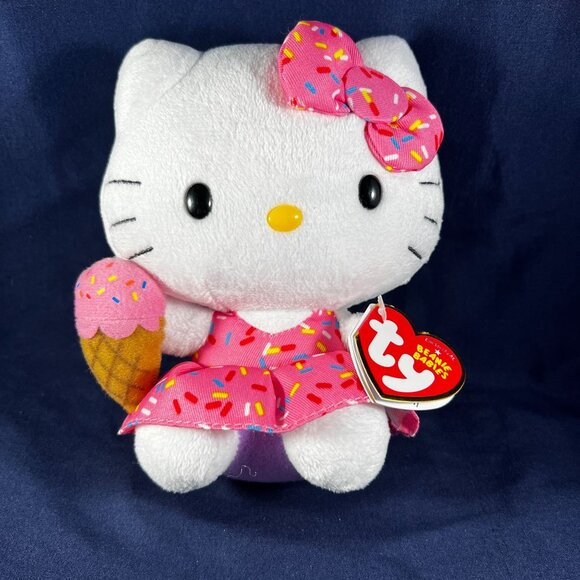 Ty Beanie Babies Hello Kitty Plush With Ice Cream Pink Sprinkles Dress - Picture 2 of 6